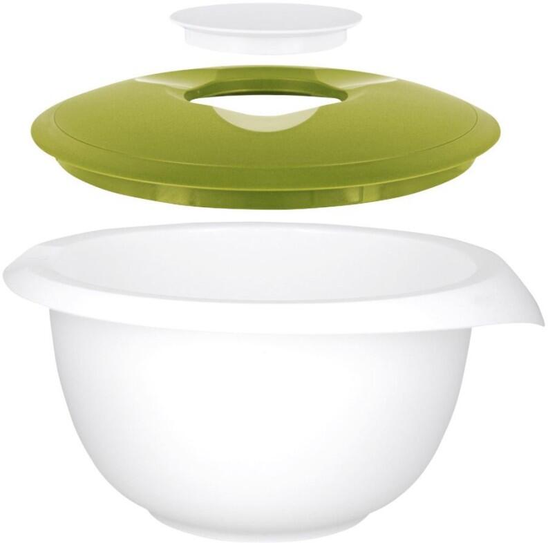 Westmark Rührschüssel apfelgrün mit zweigeteiltem Deckel und Spritzschutz