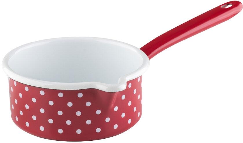 Riess Stielkasserolle aus Emaille mit P&uuml;nktchen in rot