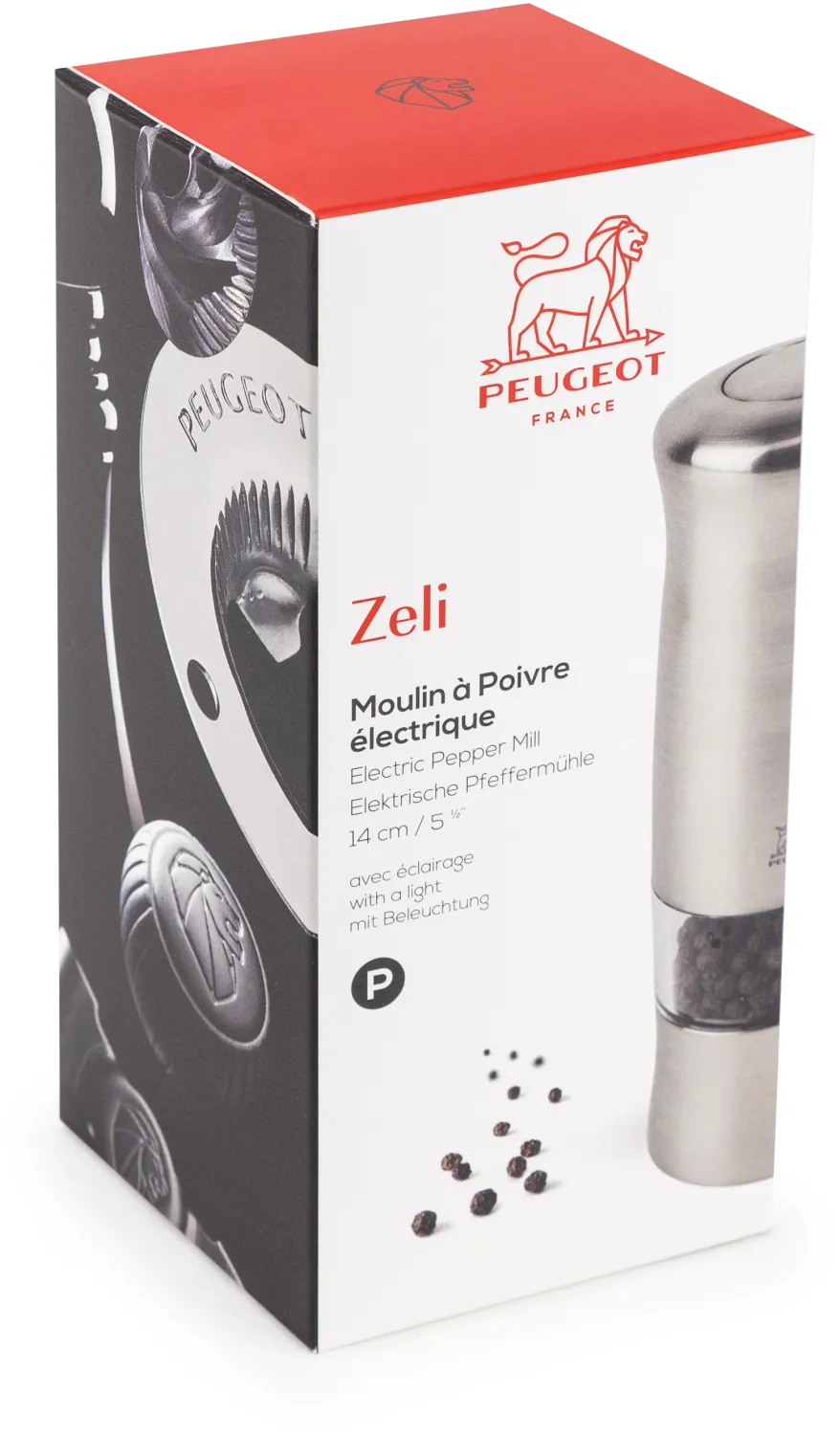 Peugeot Zeli elektrische Pfeffermühle Edelstahl in Verpackung