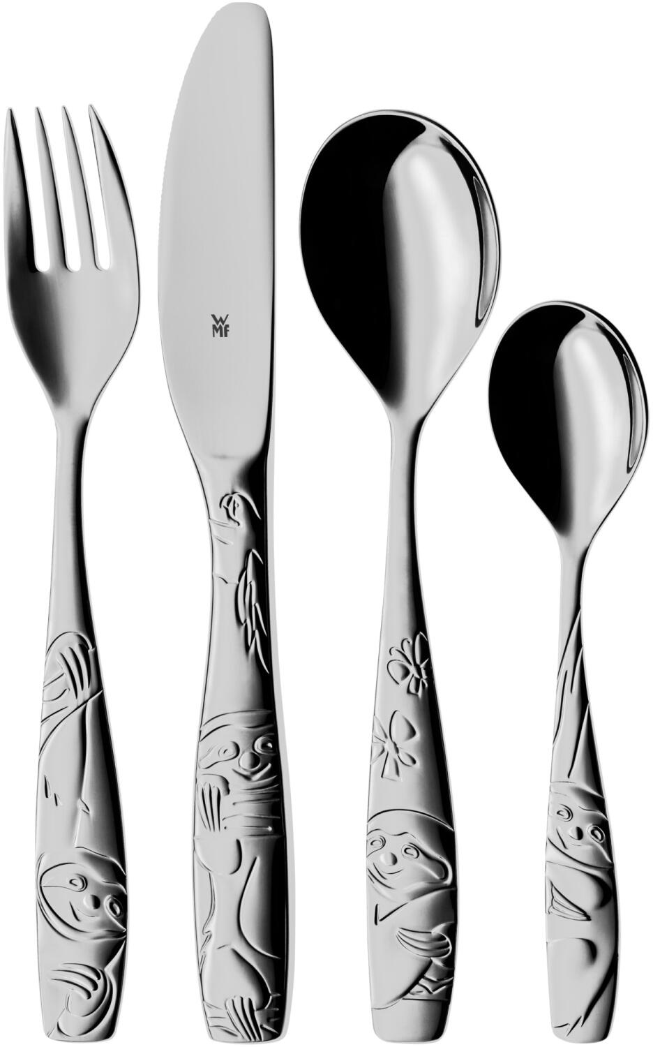 WMF Faultier Kinderbesteck Set 4-teilig mit Gabel Messer Löffeln