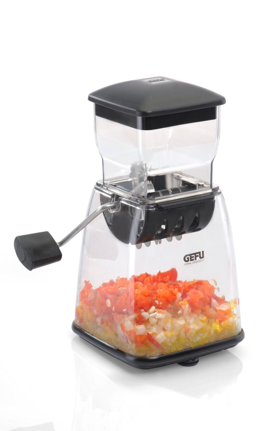 GEFU CUBICO Würfel- und Zwiebelschneider mit Auffangbehälter, Kurbel